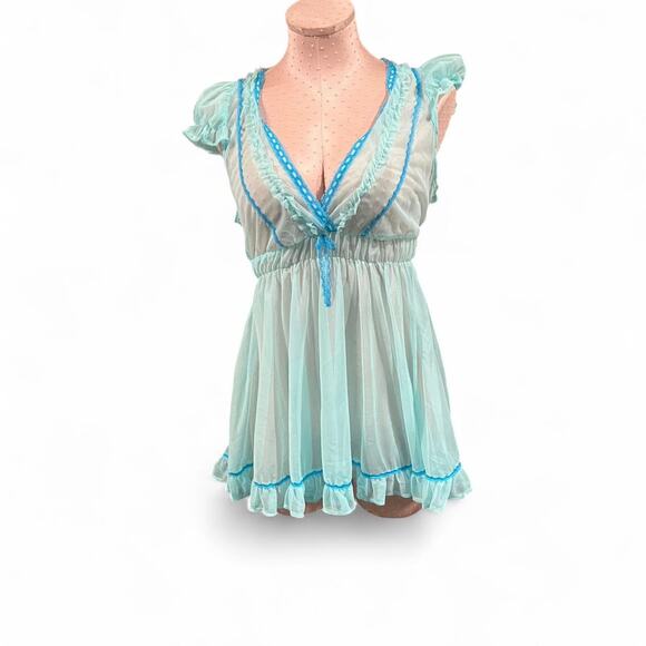 Vintage Victoria’s Secret Blue Babydoll Dress y2k lingerie (M) - Picture 3 of 6